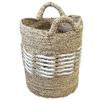 17" Gray, White, and Beige Seagrass and Raffia Basket Handcrafted with Genuine Human Touch view 1