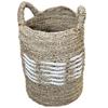 17" Gray, White, and Beige Seagrass and Raffia Basket Handcrafted with Genuine Human Touch view 2