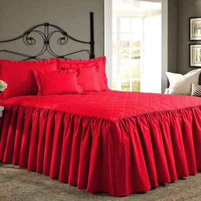 Bedding Empire 30" Drop 3 Piece Quilted Dust Ruffle Bed Skirt/Bed Spread with Pillowsham 100% Egyptian Cotton 500 TC Red Calking Size