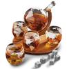Globe Decanter Set with Etched Whiskey Glasses and Whiskey Stones for Liquor and Spirits view 1