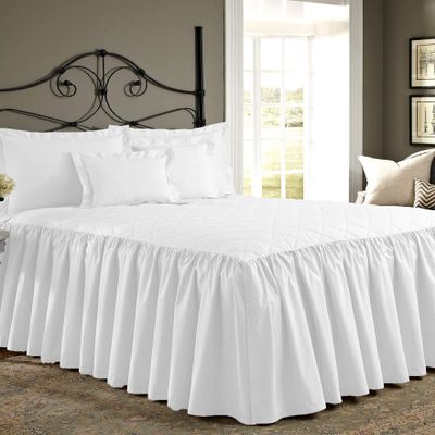 Bedding Empire 20" Drop 3 Piece Quilted Dust Ruffle Bed Skirt/Bed Spread with Pillowsham 100% Egyptian Cotton 500 TC White Twin Size