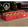 ZOBER Underbed Christmas Ornament Storage Box - Stores 120 3" Ornaments, With Dividers - Tear Proof 600D Oxford Fabric, Ornament Organizer Storage Box, Durable Christmas Containers Holder - Red view 2