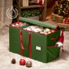ZOBER Large Christmas Ornament Storage Box - Stores 80 3" Ornaments, With Dividers - With Large Compartment for Figurines, and Accessories, Durable Christmas Containers Holder, 4 Extra Pockets - Green view 2