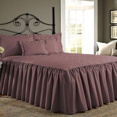 Bedding Empire 20" Drop 3 Piece Quilted Dust Ruffle Bed Skirt/Bed Spread with Pillowsham 100% Egyptian Cotton 500 TC Magenta Calking Size