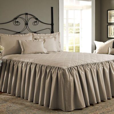 Bedding Empire 25" Drop 3 Piece Quilted Dust Ruffle Bed Skirt/Bed Spread with Pillowsham 100% Egyptian Cotton 500 TC Taupe Twin XL Size