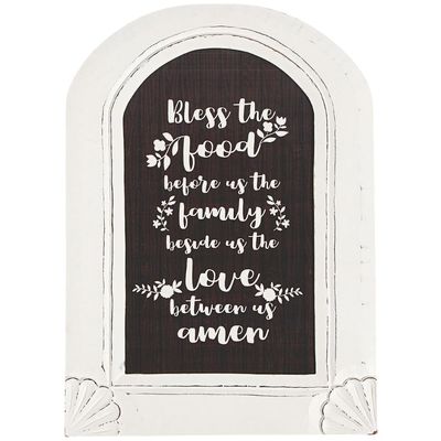 Fun Express Bless the Food Sign - 21" x 15" Framed Farmhouse Dining Room Wall Decor - Rustic Wooden House Wall Art Decoration for Living Room Bedroom Kitchen or Home Sweet Home Decor