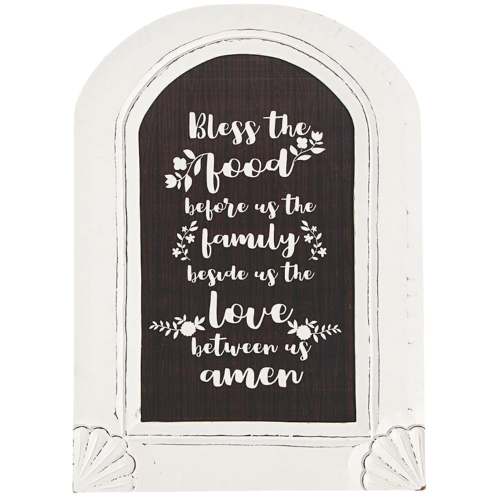 Fun Express Bless the Food Sign - 21" x 15" Framed Farmhouse Dining Room Wall Decor - Rustic Wooden House Wall Art Decoration for Living Room Bedroom Kitchen or Home Sweet Home Decor