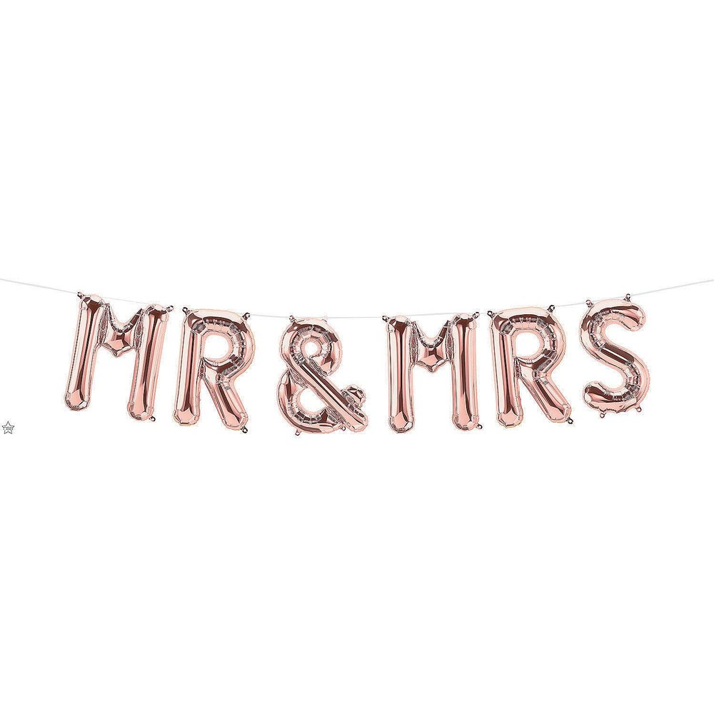 Mr & Mrs Rose Gold Mylar Balloon Kit - Party Decor - 1 Piece