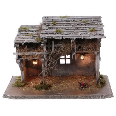 Holyart Nativity Stable, Luhe Model in Wood with Lights and fire, for 14-15 cm Nativity