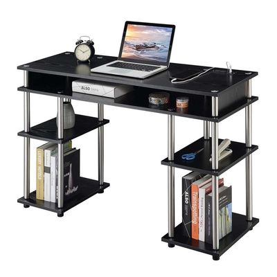 Convenience Concepts Designs2Go No Tools Student Desk with Charging Station and Shelves, Black