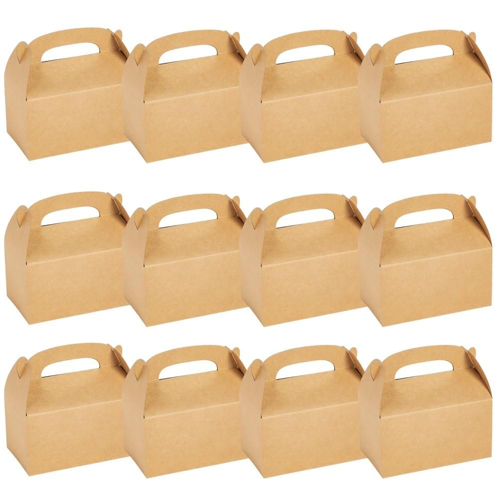Fun Express KRAFT PAPER FAVOR GABLE BOX - Party Supplies - 12 Pieces