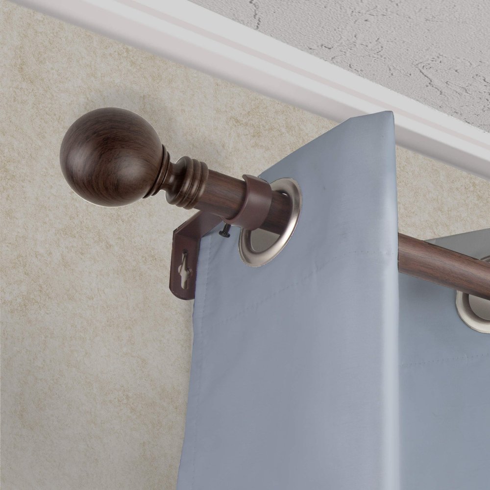 A&F Rod Dcor - Ball 1" Faux Wood Curtain Rod 120-170 inch - Dark Walnut