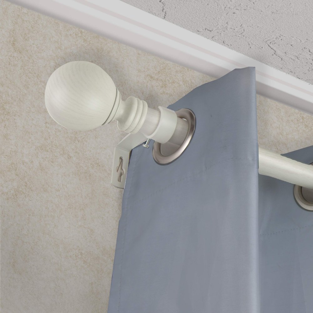 A&F Rod Dcor - Ball 1" Faux Wood Curtain Rod 120-170 inch - Pearl White