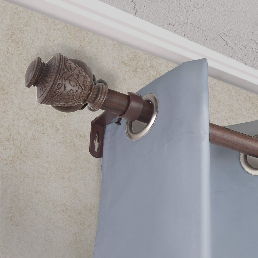 A&F Rod Dcor - Cambria 1" Faux Wood Curtain Rod 120-170 inch - Dark Walnut