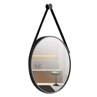 15.7 Inch Gold Wall Hanging Mirror Decor Round Mirror Wall-Mounted Circle Metal Mirror with Wrought Iron Chain for Home Bathroom Bedroom,Black