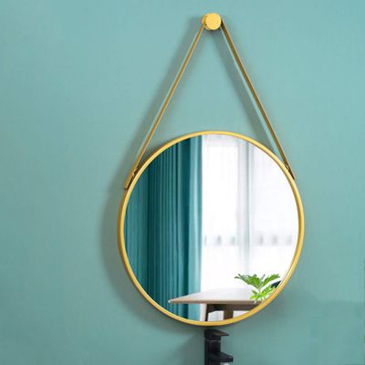 60CM Diameter Round Wall Mirror with Hanging Rope Metal Framed HD Bathroom Mirror with Complete Kit for Vanity, Bedroom(Gold)