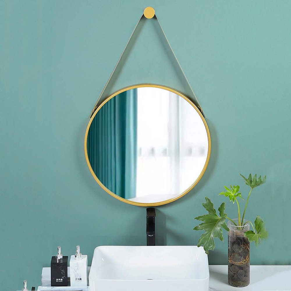 19.7'' Round Hanging Mirror with Chain Metal Circular Wall Mirrors Easy-to-Hang for Bathroom Living Room Hallway Home Decor