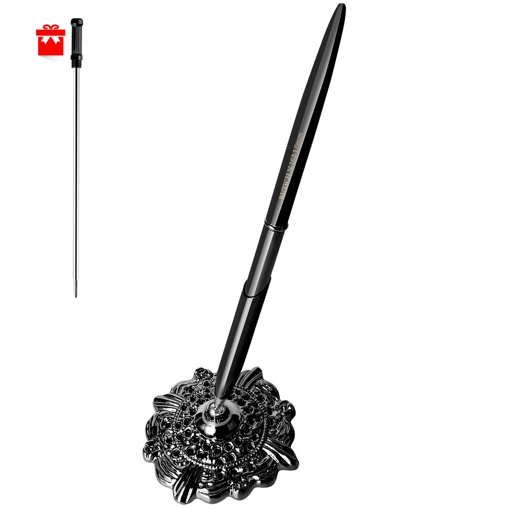 RUTICH Hollow Round Pen Holder Signing Pen Set for Wedding Bridal Opening Ceremony Graduation Offic, Black
