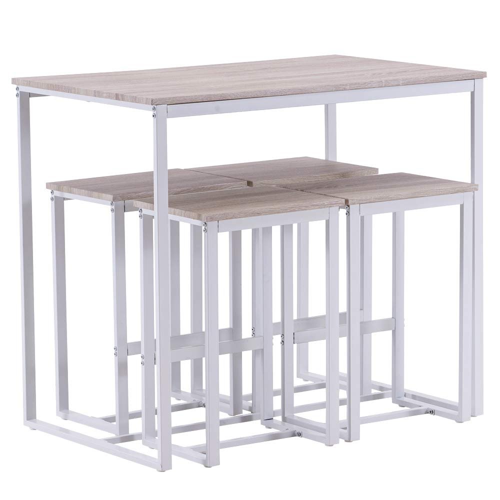 Dining Table Includes 4 Chairs,Computer Gaming Desk, Modern Writing Desk, Simple Computer Study Gaming Table, Industrial Office Desk, Sturdy Laptop Table for Home Office (Oak White)