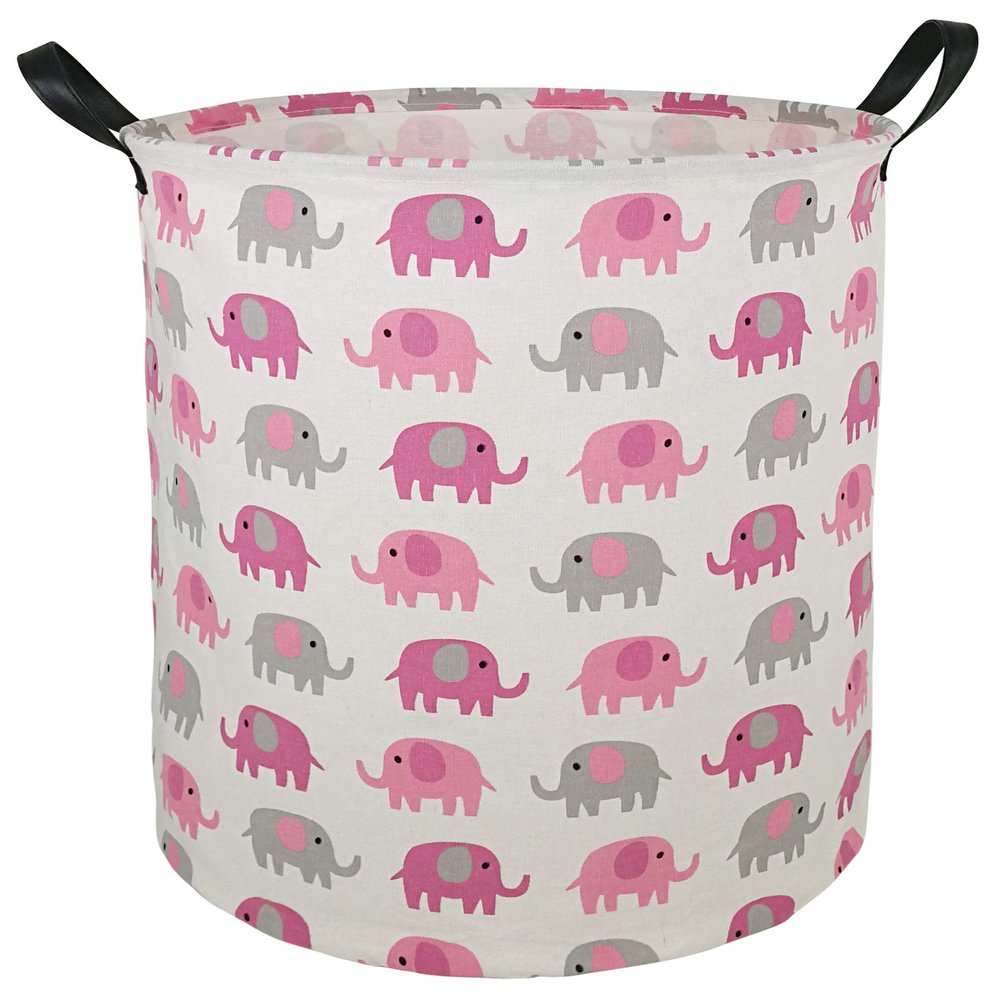 HUAYEE Round Pink Elephant PatternLaundry Hamper Storage Basket Fabric Material Storage Hamper Organization Basket, Storage Bin, Gift Box with Handles for Room