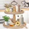 2 Tiered Tray Wooden Serving Stand by Felt Creative Home Goods. Small Beaded Tray for Home Decor Display Farmhouse Country Decoration Kitchen or Dining. Includes 3 Finial Custom Handles (Brown) view 1