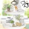2 Tiered Tray Wooden Serving Stand by Felt Creative Home Goods. Small Shabby Chic Beaded Tray for Home Decor Display Farmhouse Country Decoration Kitchen or Dining. Includes 3 Custom Handles (White) view 1