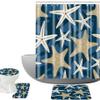 Amagical Beige Starfish on Blue Background Sea Stars Pattern 4 Piece Bathroom Mat Set Shower Curtain Set Bath Mat Contour Mat Toilet Cover Shower Curtain with 12 Hooks view 1
