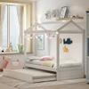 MERITLINE Twin House Bed for Kids with Trundle, Twin Size Bed Frame, House Daybed, No Box Spring Needed, White view 1