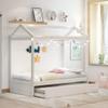 MERITLINE Twin House Bed for Kids with Trundle, Twin Size Bed Frame, House Daybed, No Box Spring Needed, White view 3