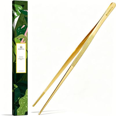 Homestia 12 Inch Kitchen Tweezers, Gold Fine Tweezers Tongs for Food, BBQ