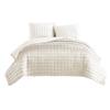 Benjara 3 Piece Queen Size Coverlet Set with Stitched Square Pattern, Cream view 1