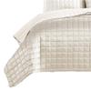 Benjara 3 Piece Queen Size Coverlet Set with Stitched Square Pattern, Cream view 3