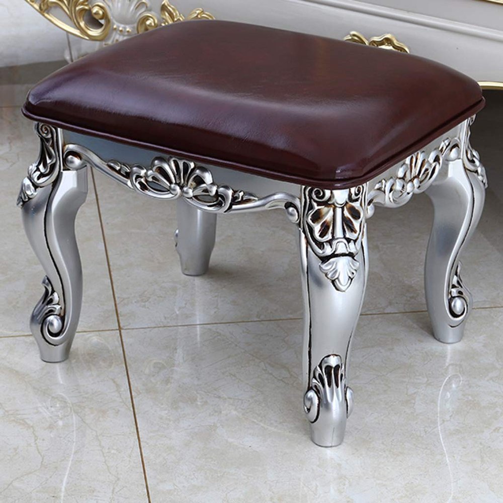 Square Vanity Stool, European Makeup Dressing Stool, Padded Bench with ABS Plastic Steel Legs, for Bedroom Living Room Capacity 150KG/330lb