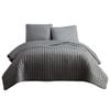 Benjara 3 Piece Crinkles Queen Size Coverlet Set with Vertical Stitching, Gray view 1