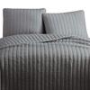 Benjara 3 Piece Crinkles Queen Size Coverlet Set with Vertical Stitching, Gray view 4