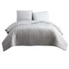Benjara 3 Piece Crinkle Queen Size Coverlet Set with Vertical Stitching, Gray view 1