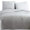 Benjara 3 Piece Crinkle Queen Size Coverlet Set with Vertical Stitching, Gray view 2