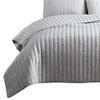 Benjara 3 Piece Crinkle Queen Size Coverlet Set with Vertical Stitching, Gray view 3