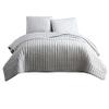 Benjara 3 Piece Crinkle Queen Size Coverlet Set with Vertical Stitching, Gray view 4