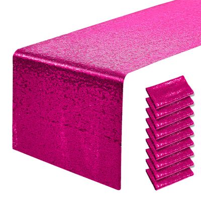 10 Packs 12 x 108 inches Hot Pink Sequin Table Runner, Glitter Fuchsia Table Runner for Wedding Birthday Bachelorette Holiday Party Supplies Decorations Bridal Shower Baby Shower