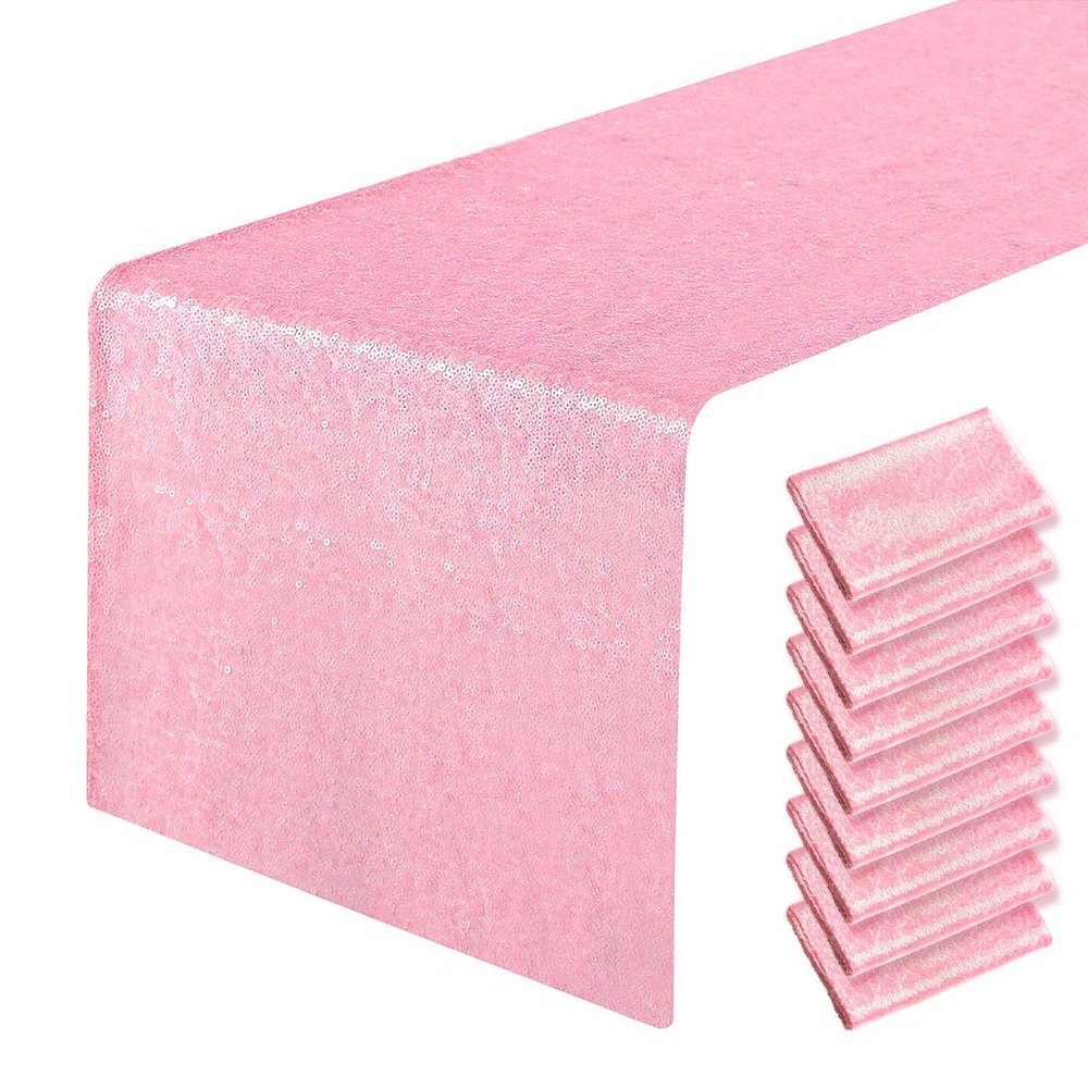 10 Packs 12 x 108 inches Pink Sequin Table Runner, Glitter Pink Table Runner for Wedding Birthday Bachelorette Holiday Party Supplies Decorations Bridal Shower Baby Shower