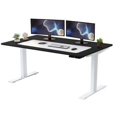 Rise UP Dual Motor Electric Standing Desk 60x30 Black Desktop Premium Ergonomic Adjustable Height sit Stand up Home Office Computer Desk Table Motorized Powered Modern Furniture Small Standup Table