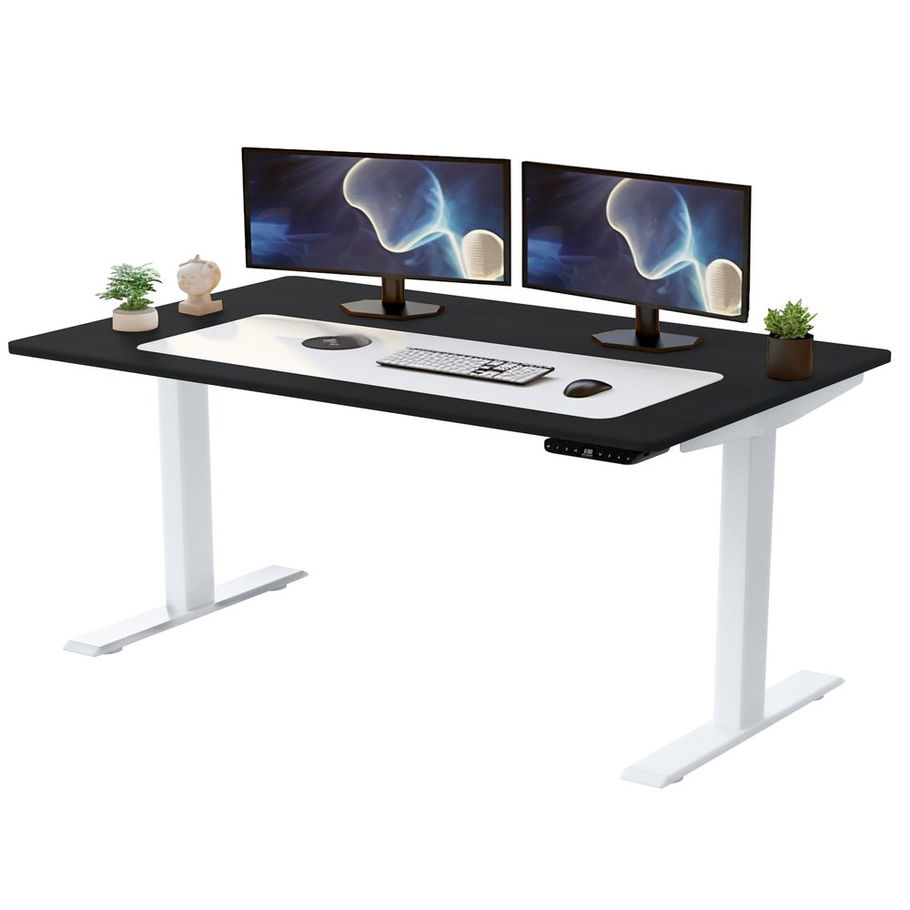 Rise UP Dual Motor Electric Standing Desk 60x30 Black Desktop Premium Ergonomic Adjustable Height sit Stand up Home Office Computer Desk Table Motorized Powered Modern Furniture Small Standup Table