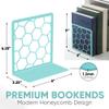 Turquoise Geometric Honeycomb Metal Bookends - Book Ends for Shelves - Decorative Modern Heavy Duty Bookend Stopper - Book Ends for Heavy Books - Home Office Book Holder - 1 Pair, 6x3.25x6.25 in view 2