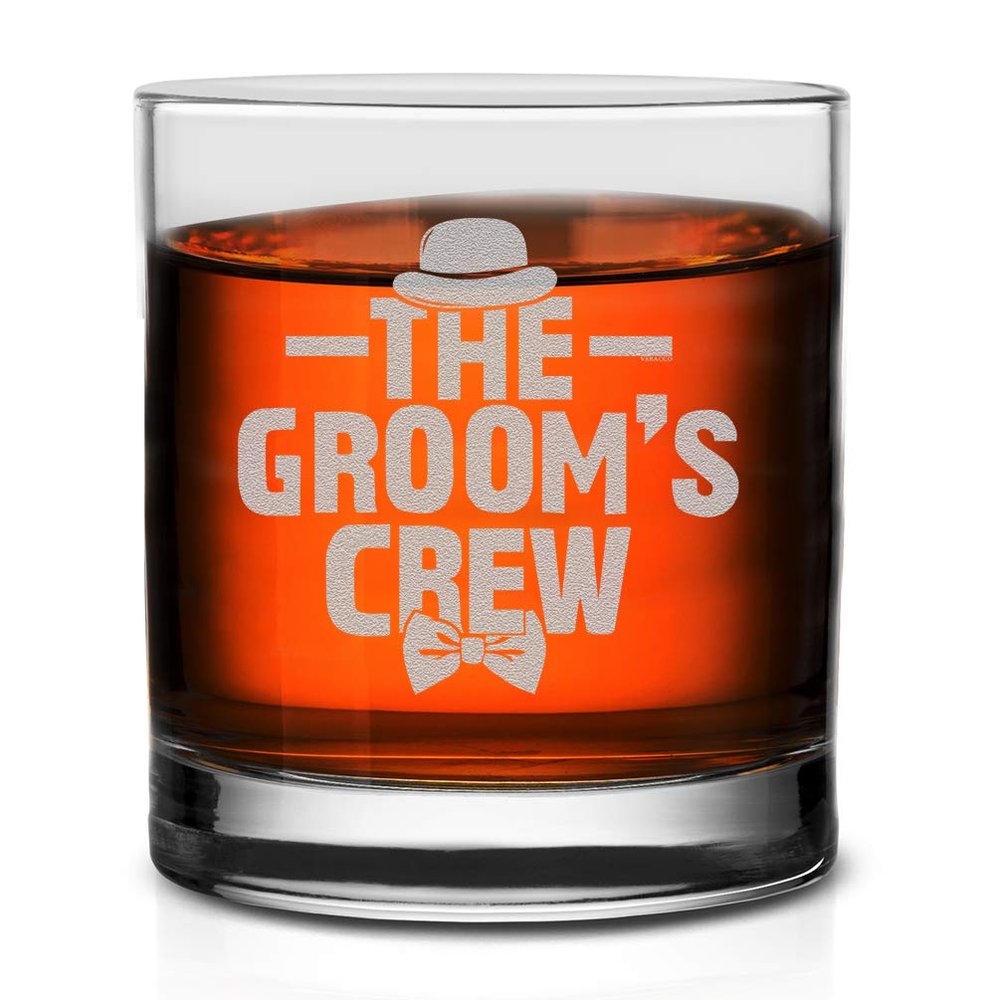 Veracco The Grooms Crew Whiskey Glass FunnyGift For Someone Who Loves Drinking Bachelor Party Favors (Clear, Glass)