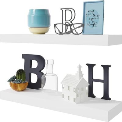 BAMEOS Floating Shelf,Wall Shelf,Decor Wall Mounted Shelves,Hanging Shelf Set L24xW6 for Bathroom Kitchen Living,Kitchen,Room Bedroom Storage,White