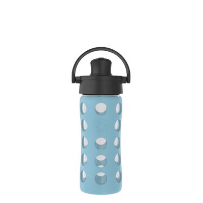 Lifefactory 12-Ounce Glass Water Bottle with Active Flip Cap and Protective Silicone Sleeve, Denim