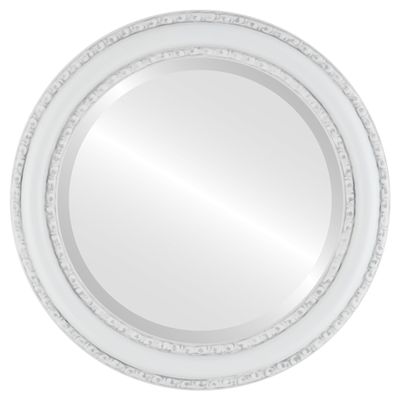 OVALCREST Round Beveled Wall Mirror for Home Decor - Dorset Style - Linen White - 28x28 Outside Dimensions