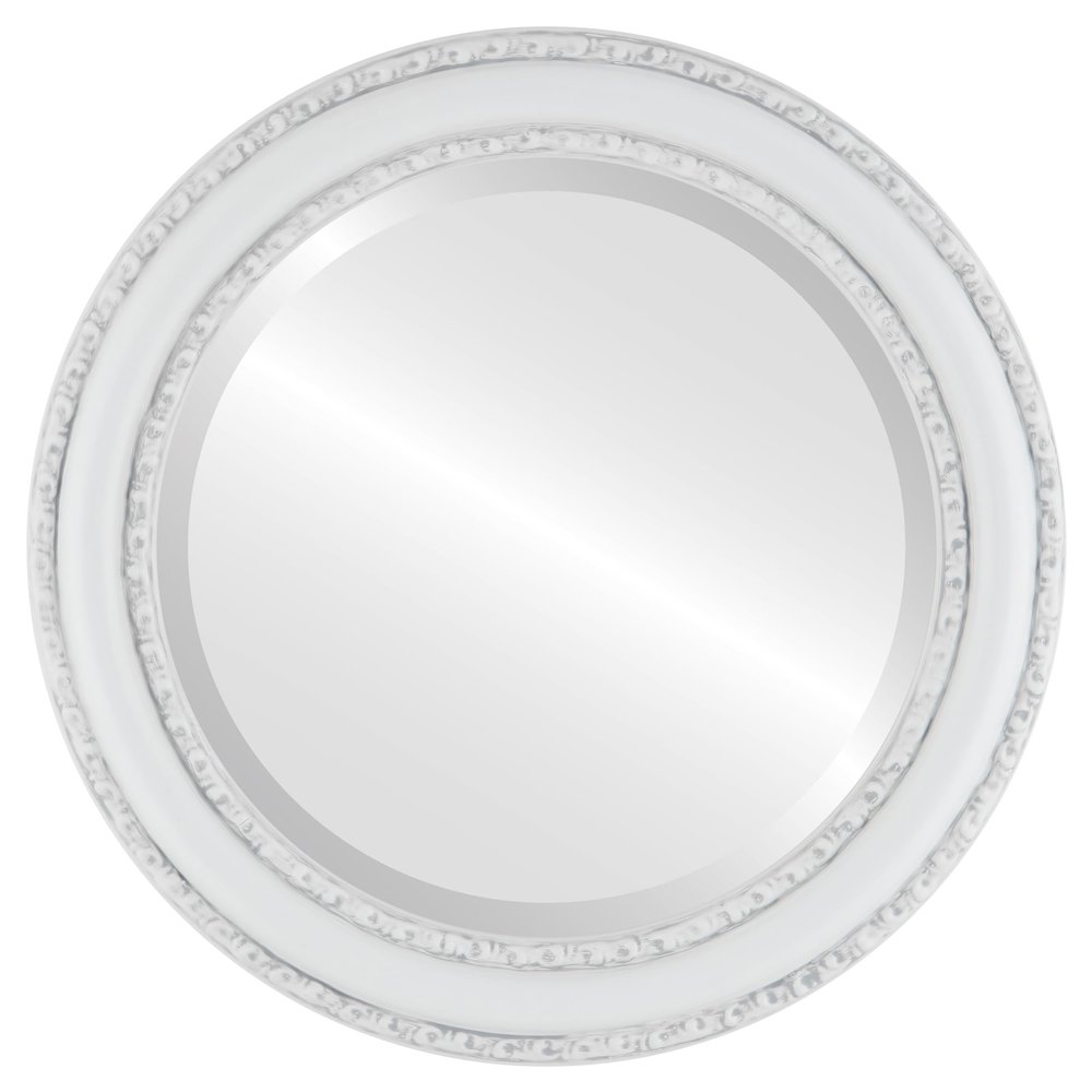 OVALCREST Round Beveled Wall Mirror for Home Decor - Dorset Style - Linen White - 28x28 Outside Dimensions