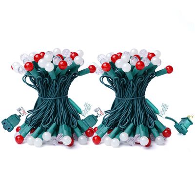 BOHON Christmas Lights 2 Pack 24FT 70 LED G15 Outdoor Christmas String Lights with Green Wire for Indoor Patio Xmas Tree Garland Decorations, Waterproof (Red and Warm White)